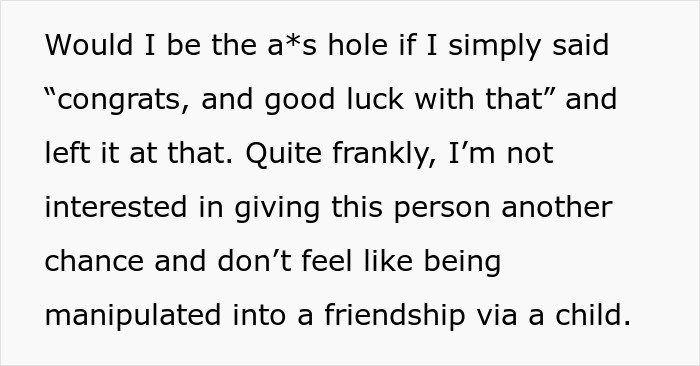 Text about friendship and pregnancy news, questioning if blocking a person is justified in tough times.