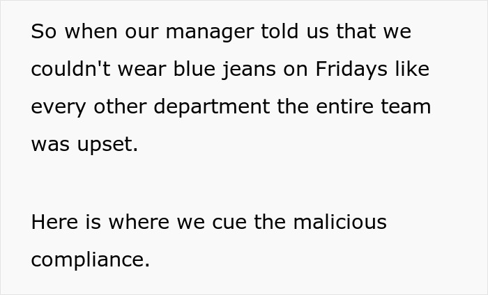 Text describing bank staff's reaction to dress code change on Casual Fridays.