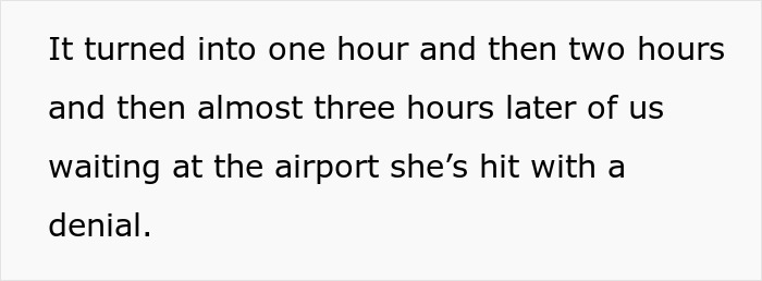 Text about a woman waiting at the airport for three hours, receiving a denial, related to unfair reimbursement. Text about a woman waiting at the airport for three hours, receiving a denial, related to unfair reimbursement.