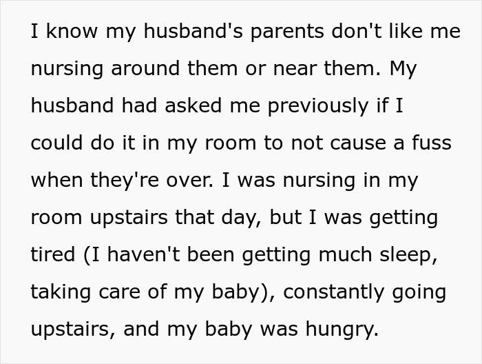 Text about breastfeeding causing family tension, mentioning challenges with in-laws during nursing. Text about breastfeeding causing family tension, mentioning challenges with in-laws during nursing.