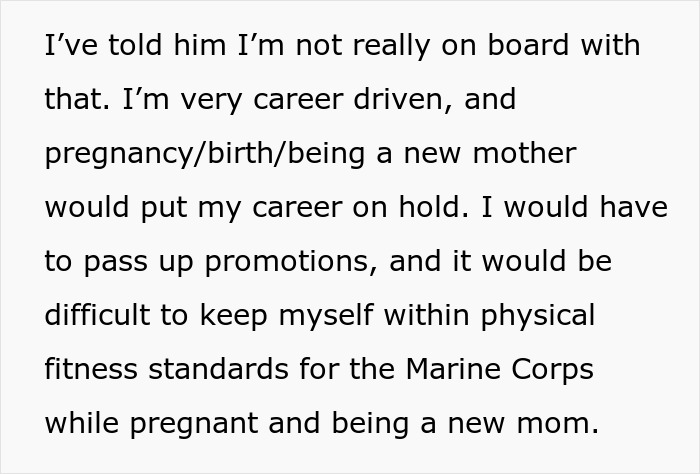 Text discussing a woman's fear of motherhood, emphasizing career impact and lifestyle changes.