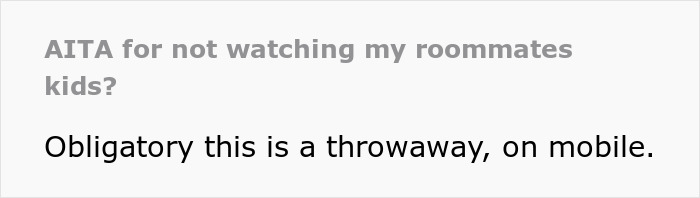 Text asking about responsibility for watching roommate's kids on mobile.