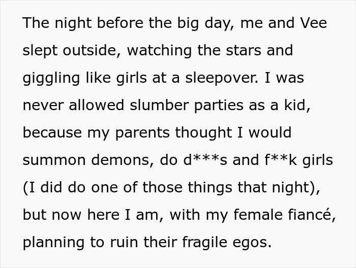 Text about a woman and her fianc&eacute; spending time outside before an important event, planning to challenge her family's views.