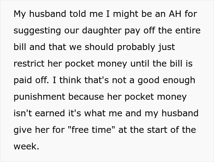 Text discussing daughter's financial responsibility and pocket money, linked to social anxiety service dog issue.