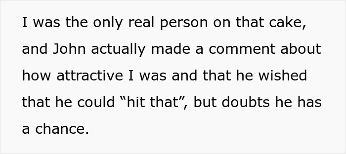 Text recounting a coworker's comment on attractiveness related to a cake photo trend.