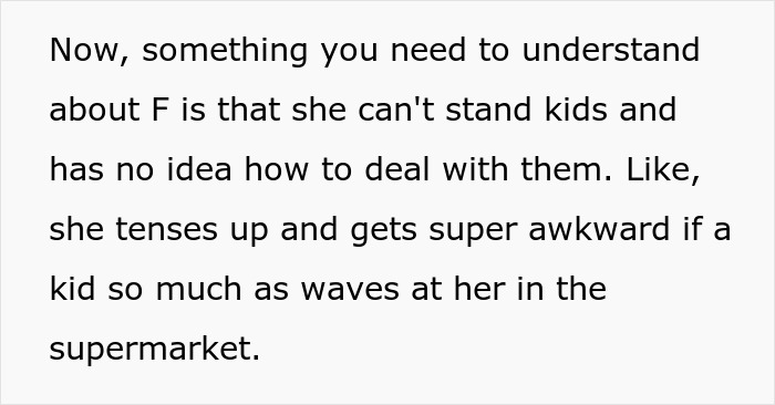 Text describing a character's discomfort around children, related to a neighbor incident.