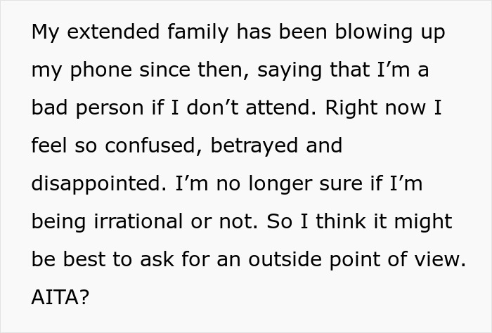 Text discussing family pressure and emotions after a decision involving marrying ex-girlfriend&rsquo;s cousin.