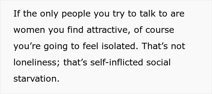 Text discussing male loneliness epidemic and social isolation, highlighting self-inflicted social starvation.