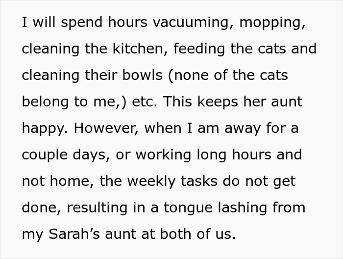 Text describing house chores related to a challenging living situation with a best friend.