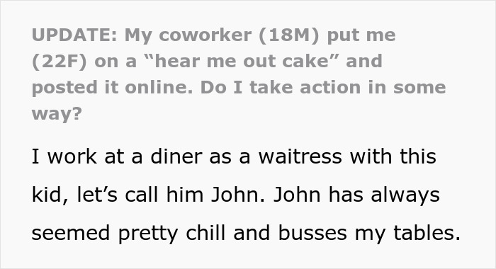 Coworker uses waitress's photo in internet trend, making her uneasy.