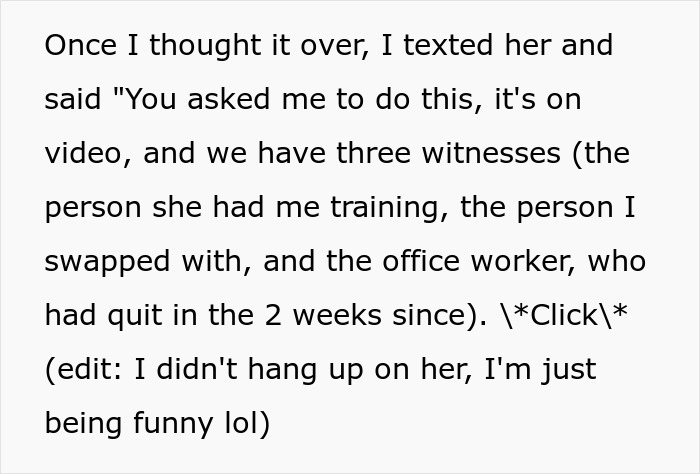 Text message showcasing employee's clever response through malicious compliance. Text message showcasing employee's clever response through malicious compliance.