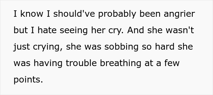 Text expressing regret and difficulty seeing a girlfriend crying after a mean-girl bet on their love story is revealed. Text expressing regret and difficulty seeing a girlfriend crying after a mean-girl bet on their love story is revealed.
