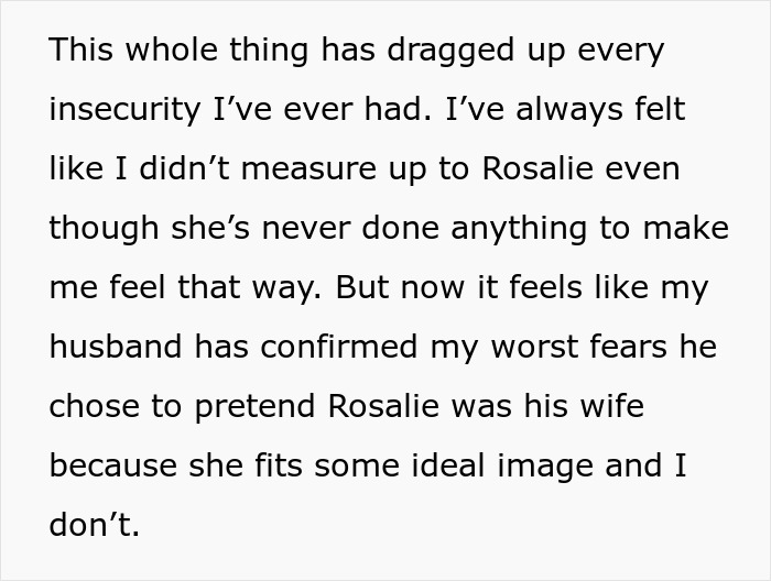 Text expressing insecurities about husband's feelings related to sister-in-law compared to wife.