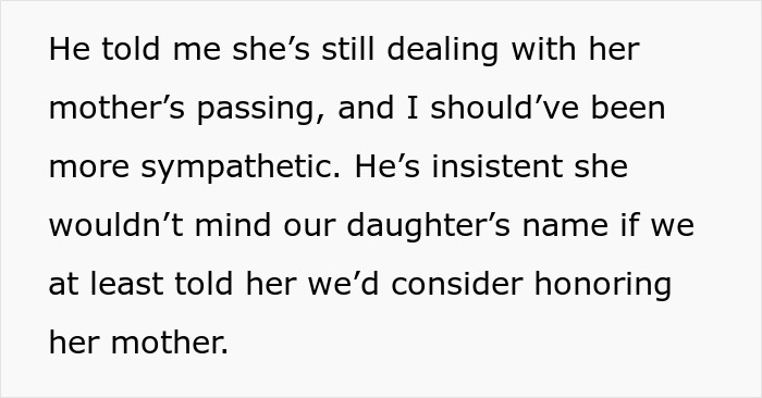 Text discussing naming a baby after a stepmother&rsquo;s mother, with family disagreement.