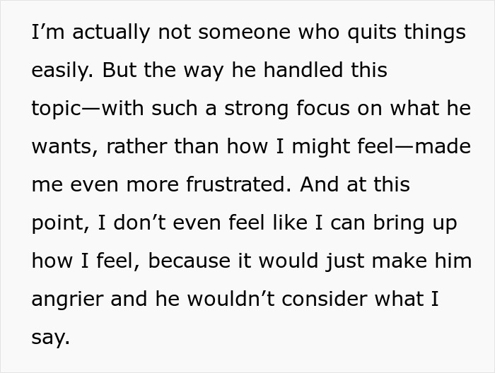 Text discussing relationship issues, focusing on opening the relationship and resulting frustrations.