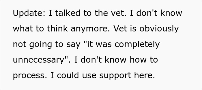 Text message expressing distress after a dog is put down without owner's consent.