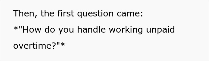 Text in image asks about handling unpaid overtime, relating to employees working unpaid hours.