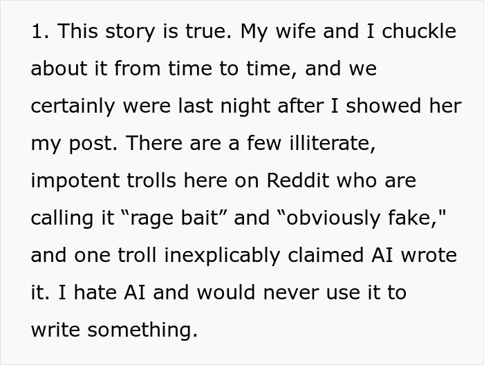 Text about a true story, Reddit trolls, AI claims, and the author's dislike for AI.