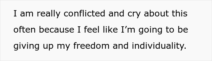 Text expressing conflict over relocating to India, fearing loss of freedom and individuality.