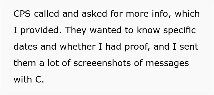 Text exchange discussing proof with CPS regarding unpaid babysitting situation.