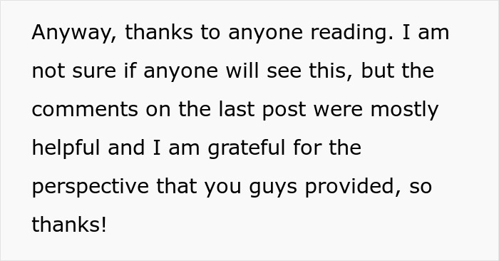 Text post expressing gratitude for helpful comments and perspectives.