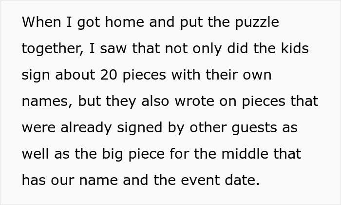 Text about kids writing on a wedding guest book puzzle, signing multiple pieces, including the central one with names and date. Text about kids writing on a wedding guest book puzzle, signing multiple pieces, including the central one with names and date.