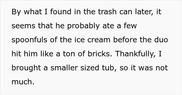 Text detailing an ice cream thief's encounter with a spicy hidden surprise in mint chocolate.