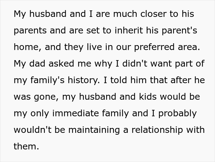 Text screenshot about family dynamics, inheritance plans, and defining real family relationships.