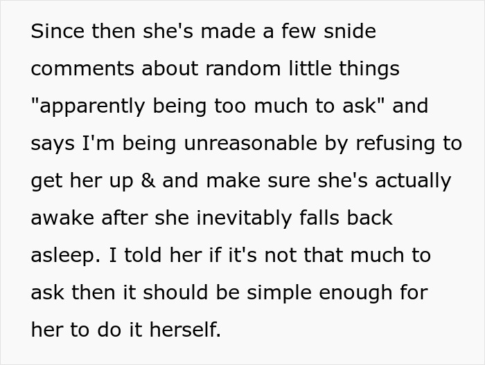 Text discussing a wife&rsquo;s morning wake refusal and related misunderstandings.