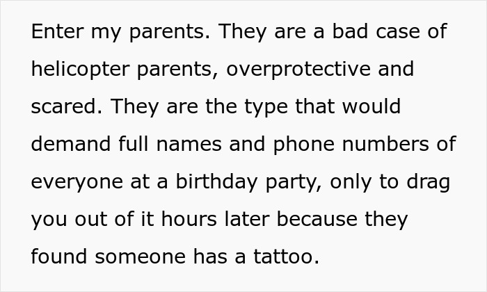 Text describing helicopter parents' overprotective behavior, wanting names and numbers from party guests, shows extreme caution.
