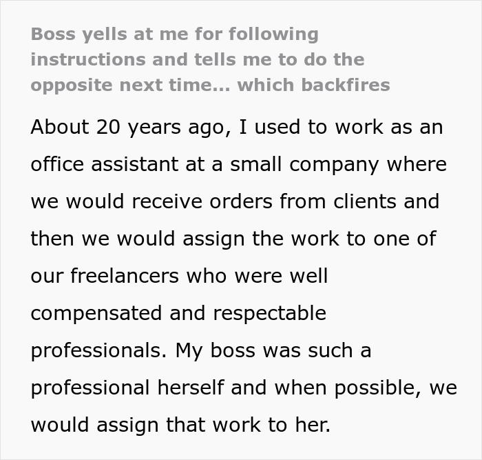Text in image discussing a boss's instructions leading to malicious compliance and job termination.