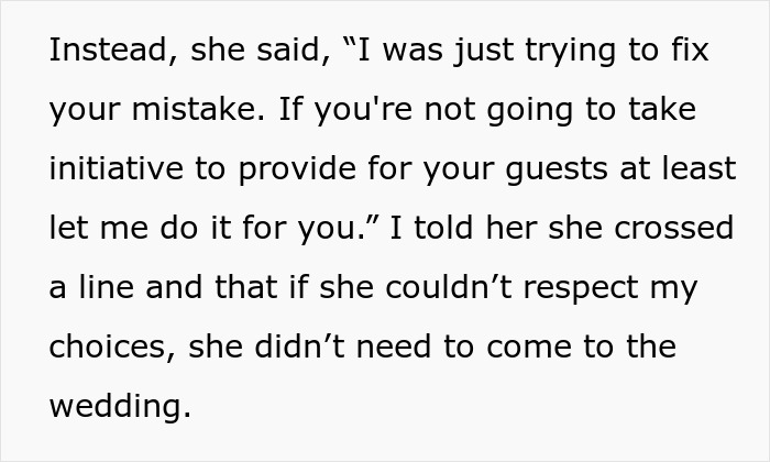 Text about wedding menu changes disagreement; vegan participant and sister-in-law conflict.