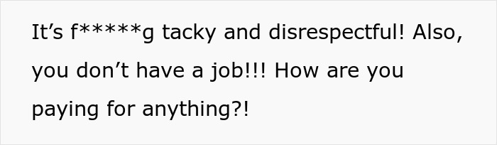 Text criticizing wedding invitations with strong language about finances and respect.