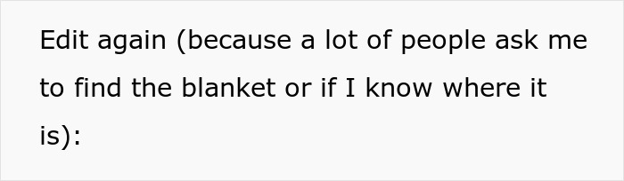 Text about finding a missing baby blanket.