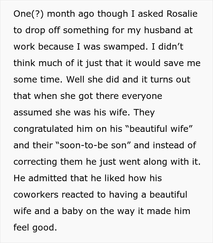 Text conversation about husband, sister, mistaken for wife, congratulated on pregnancy, humorous misunderstanding.