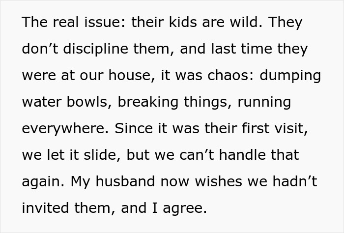Text describing couple's dilemma with friends&rsquo; unruly kids at their home.