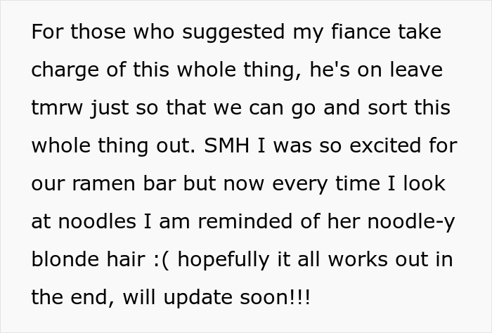 Text exchange discussing wedding menu changes and a vegan diet.