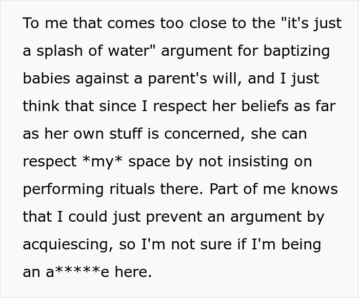 Text discussing respecting beliefs and personal space regarding rituals in the home. Text discussing respecting beliefs and personal space regarding rituals in the home.