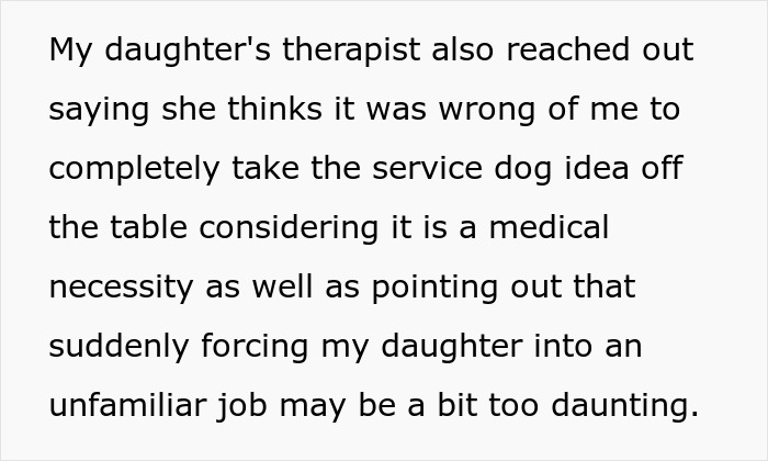 Text discussing the necessity of a service dog for a teen with social anxiety.