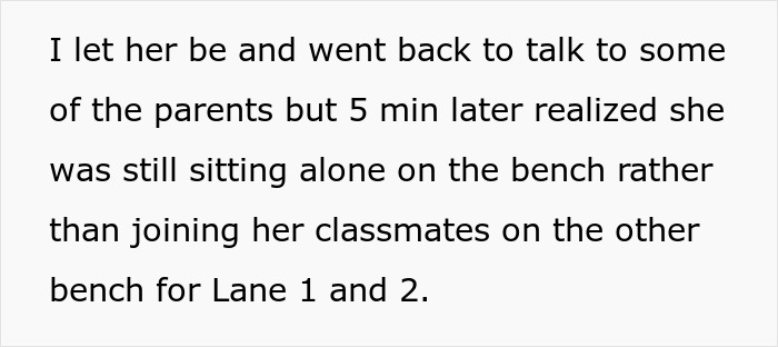 Text about a daughter sitting alone at a birthday party, highlighting her solitude.