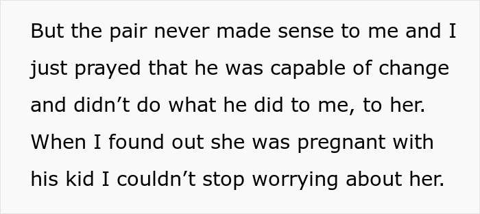 Text about woman warning ex's pregnant wife regarding his criminal past.