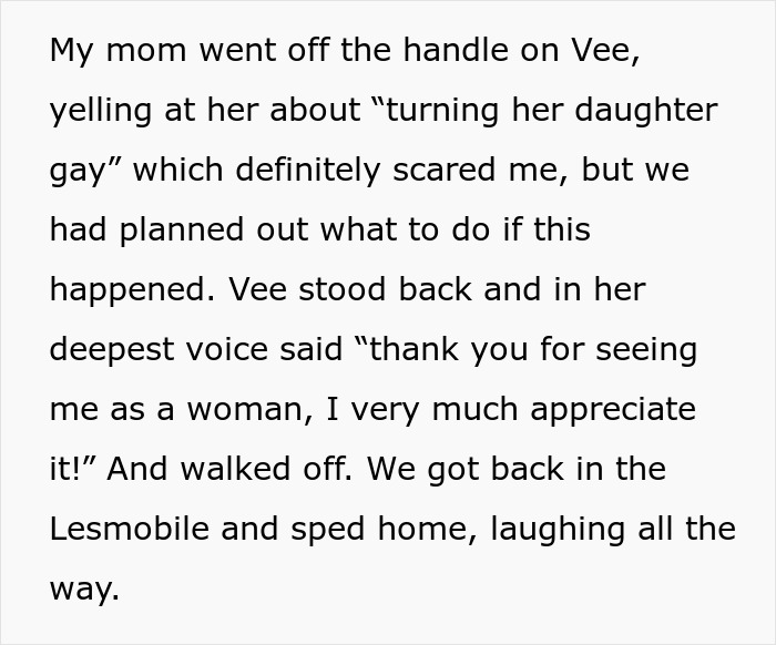 Text conversation about a mom upset over "turning her daughter gay" and a witty comeback.