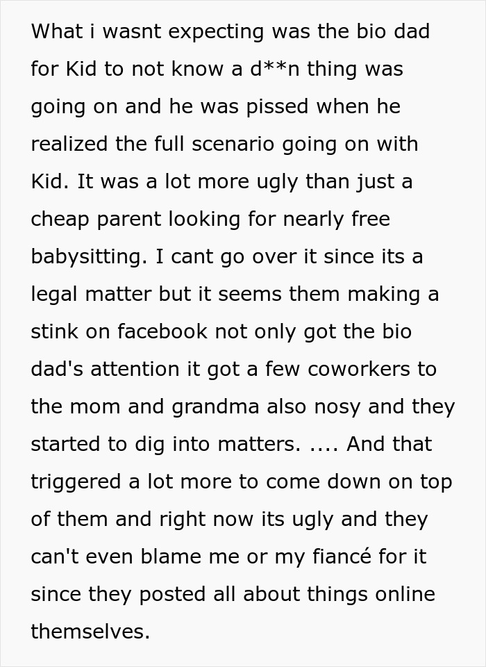 Text discussing a family's demand for a woman to babysit for $3 an hour, highlighting an ugly situation.