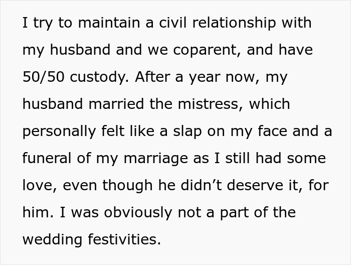 Text from a story about kids who spiked dad&rsquo;s mistress&rsquo;s food, impacting a wedding and honeymoon.