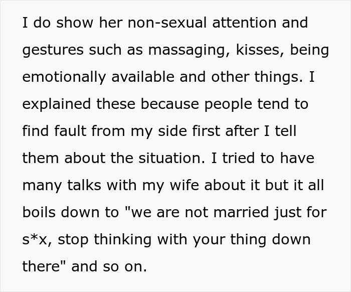 Text excerpt discussing husband filing for divorce after dead bedroom issues.