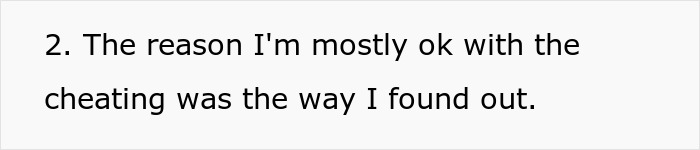 Text about a woman's reaction to a partner's cheating incident and her feelings on discovery.