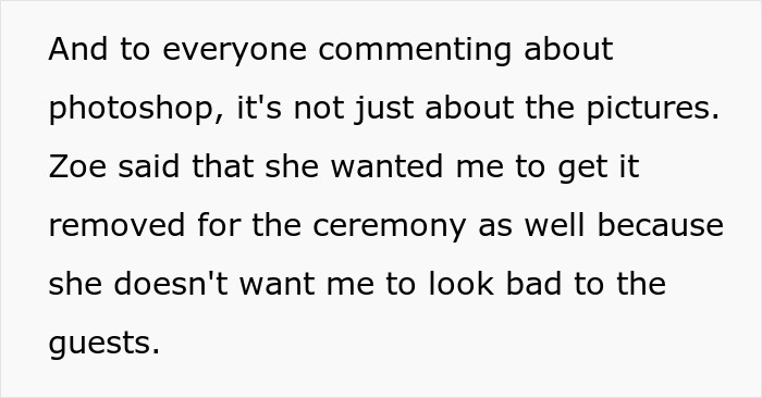 Text discussing a bridesmaid's face changes for a wedding ceremony. Text discussing a bridesmaid's face changes for a wedding ceremony.