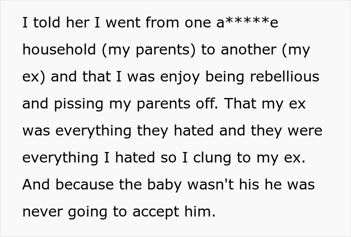 Text about a woman's experience with family dynamics and a decision regarding giving a baby up for adoption.