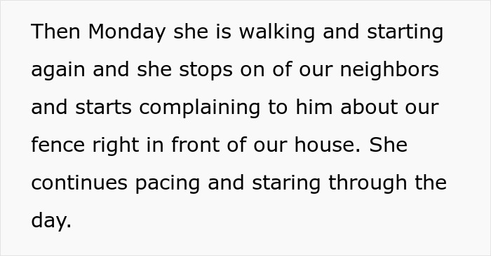 Text about a woman complaining to a neighbor over a fence, illustrating OCD tendencies.