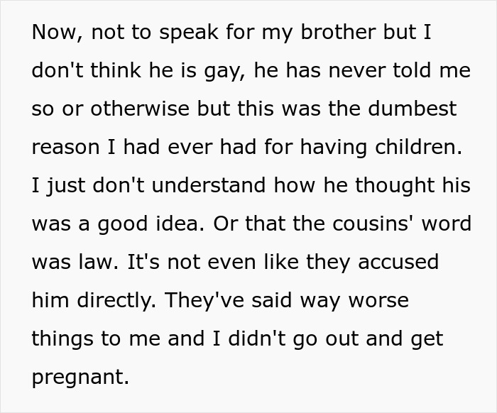 Text about a man's reasoning for getting women pregnant, surprising his sister with his explanation.